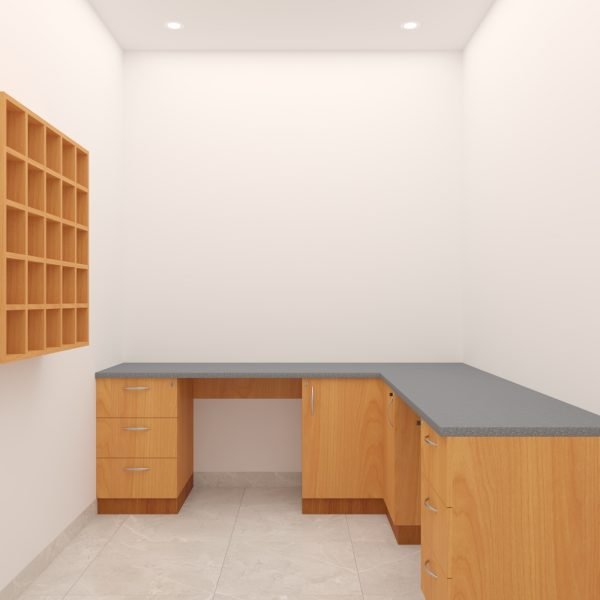 مكتب عمل زاوية مع وحدات تخزين خشبية