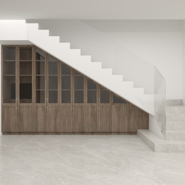 وحدة تخزين خشبية تحت الدرج